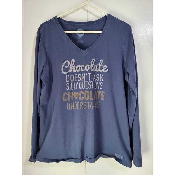 Life Is Good Tops - LIFE IS GOOD "Chocolate Nevers Asks Questions" Long Sleeve V Neck T Shirt SZ LG